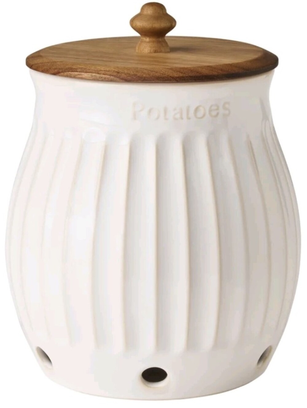 ❤️ New The Pioneer Woman Colette Potato Keeper Cream Ceramic With Wooden Lid